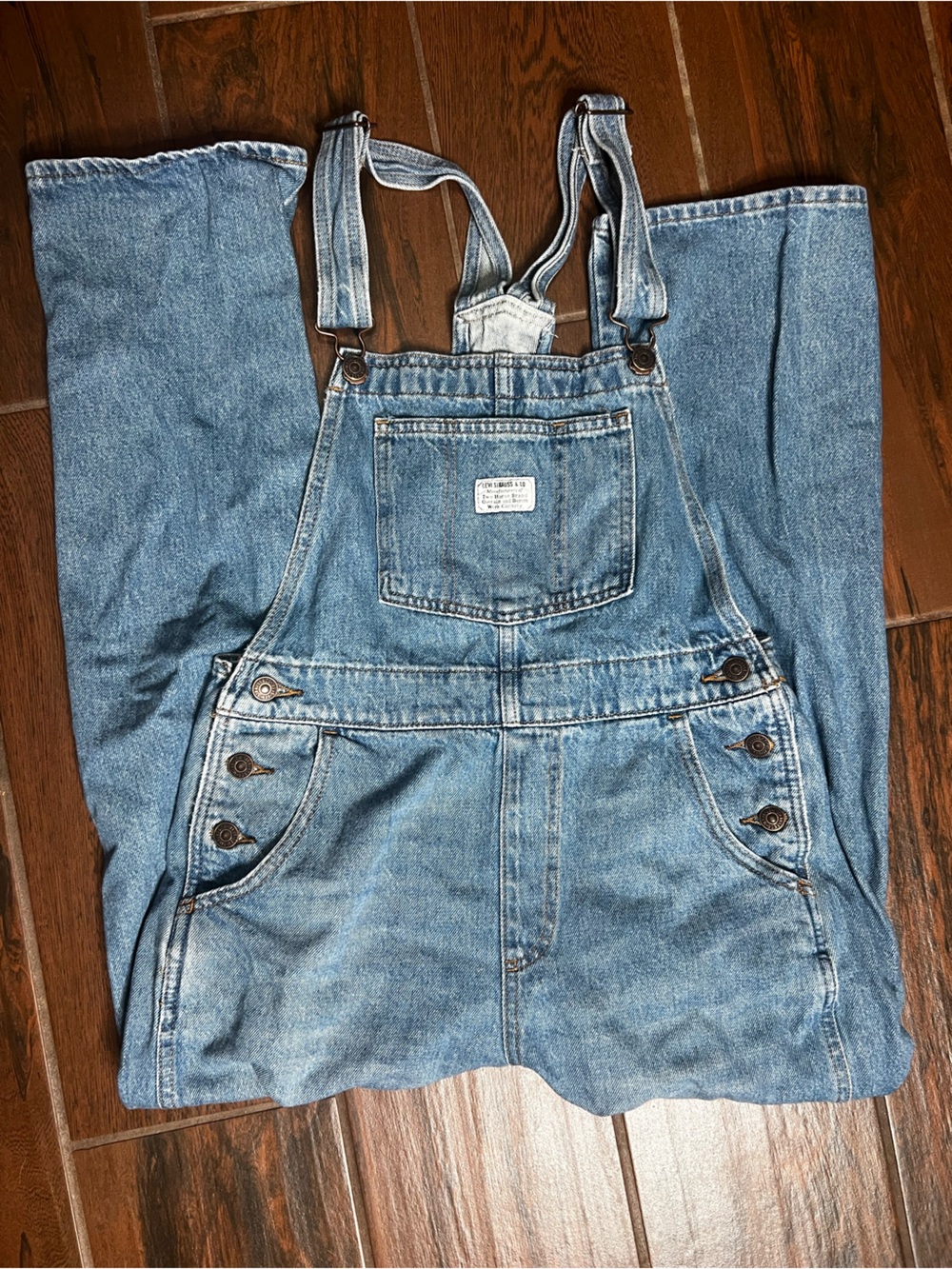 Levi’s Denim Jean Overalls Straight Leg Medium Wash Womens Small - Picture 2 of 5
